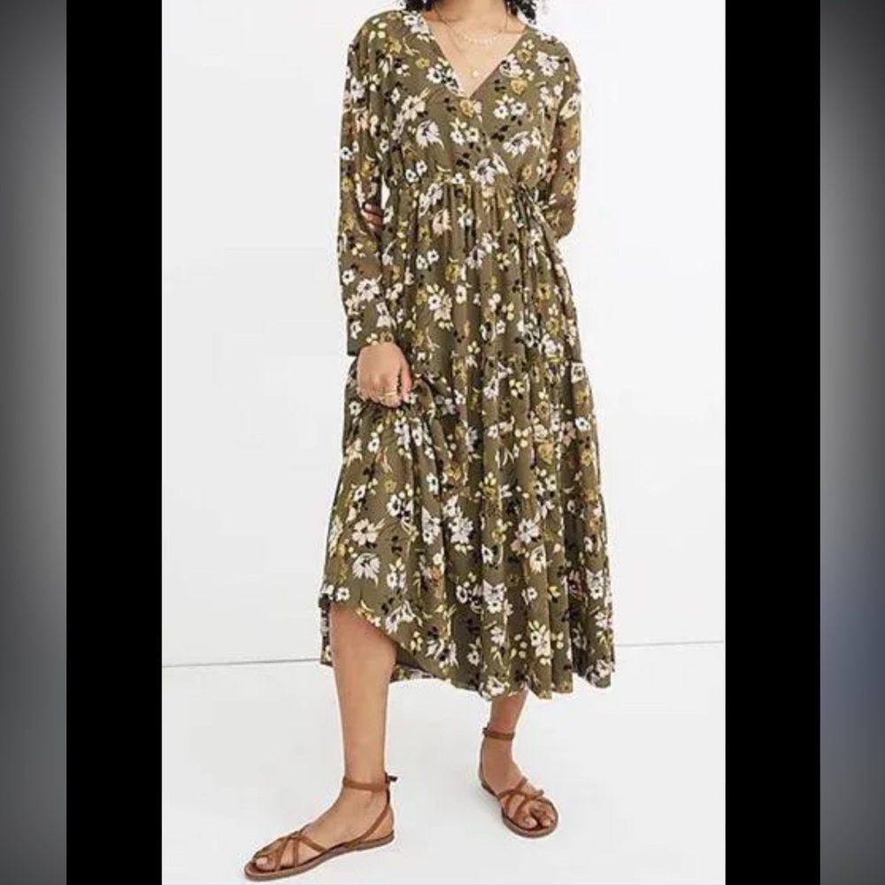Madewell Cinch-Waist Tiered Midi Dress in Wildblooms